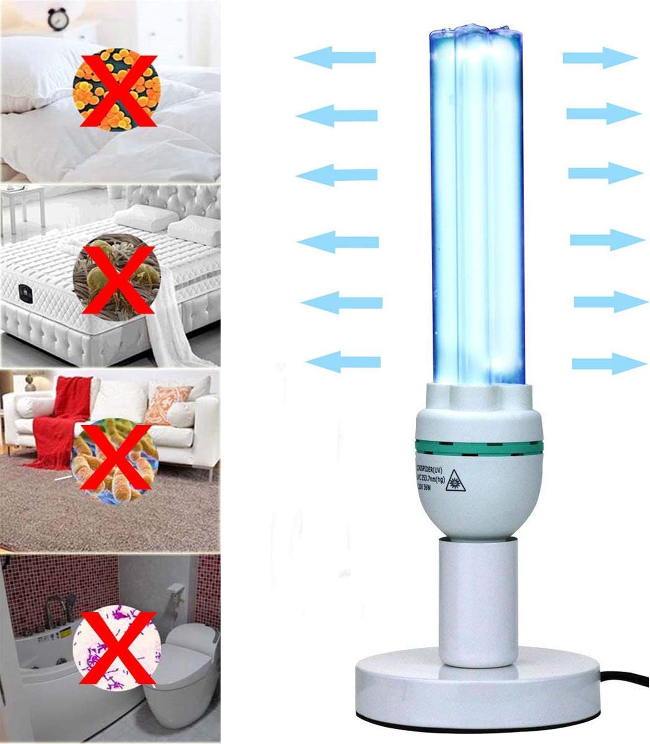 OPARYY 36W UV Lamp Quartz Germicidal Disinfection UVC CFL Ozone LED Light Bulb Ultraviolet Sterilizer Bacterial Kill Mite Home Lamp