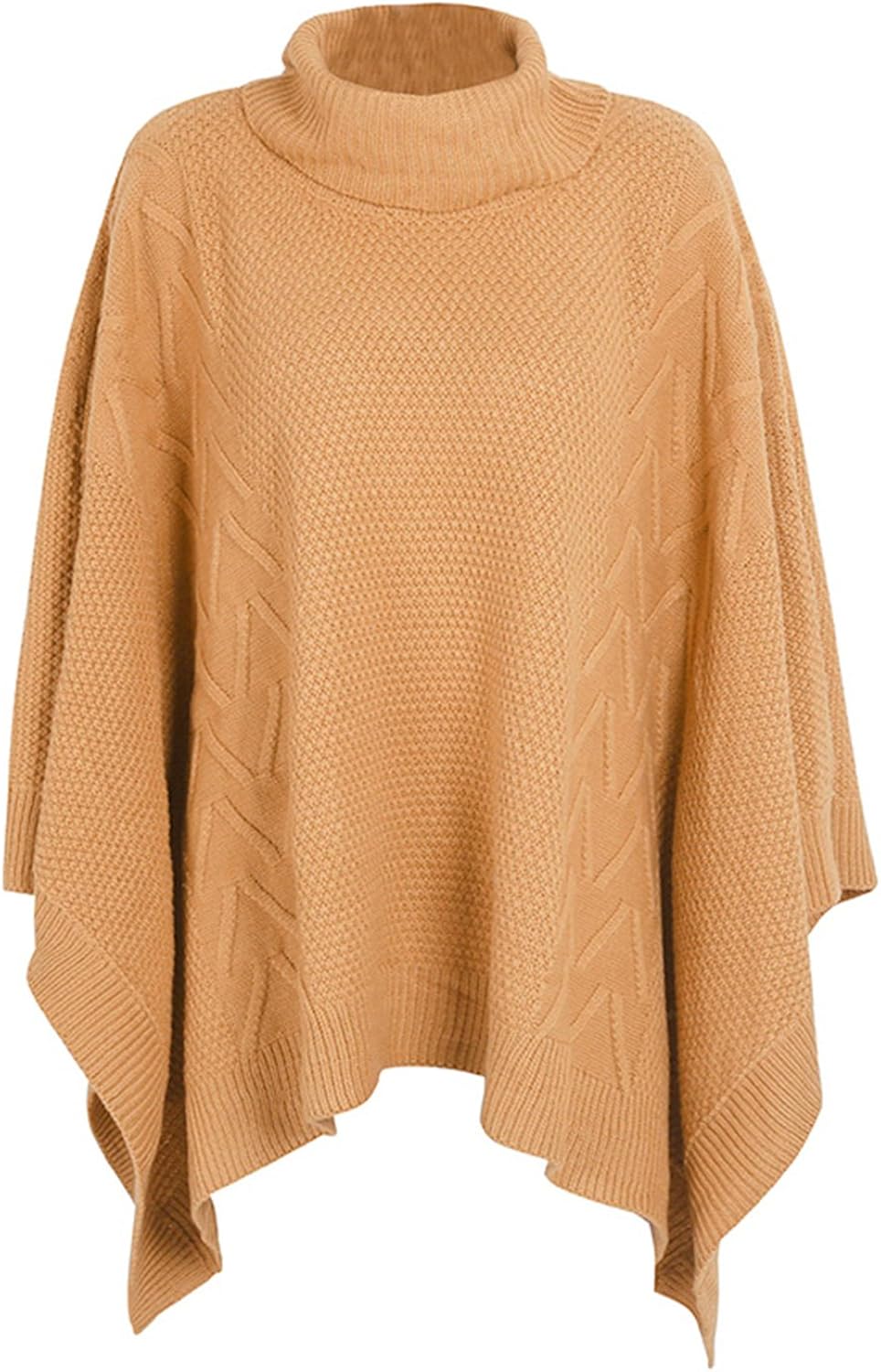 BerryGo Women's Chic Turtleneck Batwing Sleeve Asymmetric Knitted Poncho Pullovers Sweater Camel, One Size at  Women’s Clothing store