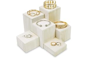 Mooca Wooden 6 Pcs Square Risers for Display Jewelry and Accessories Display Stand (Wash White)
