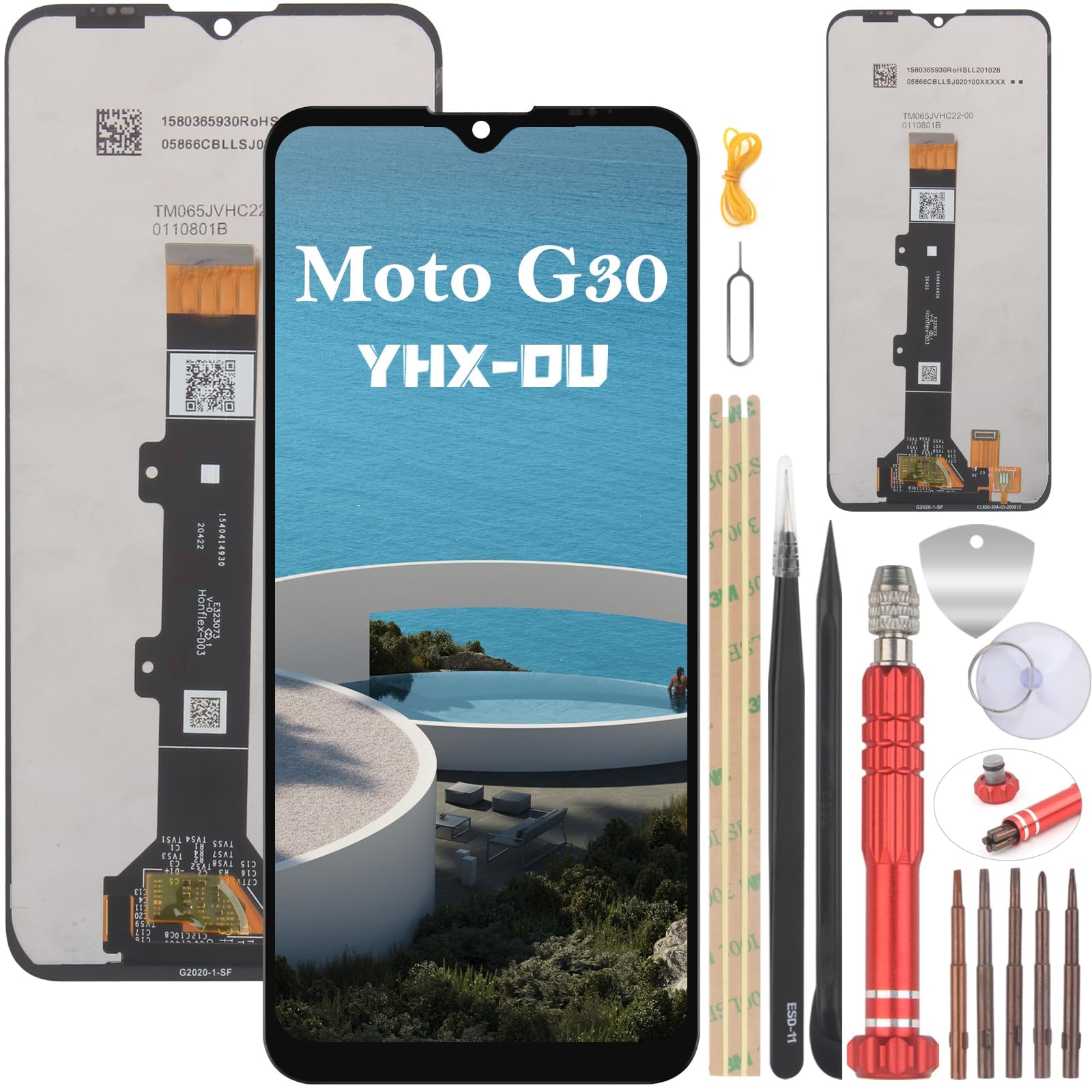 YHX-OU Black Display for Motorola Moto G30 XT2129-2 LCD Display Touchscreen Screen Glass Assembly Replacement 6.5 Inch with Tools