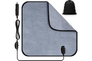 Tuanse 16 x 16 Inches Car Electric Blanket 12 Volt Heated Car Blanket with Temperature Controller and Black Storage Bag Cold Weather Tailgating and Emergency Kit(Grey,Blank)