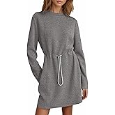 COCOMARTS Womens Casual Long Sleeve Crewneck Sweatshirt Dress Drawstring Waistband Tunic Tops Vacation Mini Dresses 2025 Fall