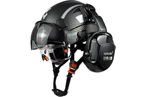SAFEBUILDER Industrial Safety Helmet with Visor Ear Muffs Hard Hat with Visor Vented Hardhats Construction Work Head Protection ANSI