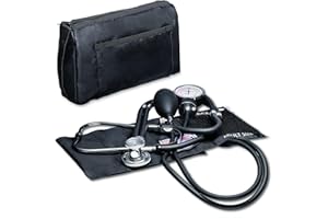 NOVAMEDIC NM-9170-BK Professional Aneroid Sphygmomanometer Blood Pressure Machine and Stethoscope Set, Universal Adult Size Cuff Arm, Manual Emergency BP Monitor Kit with Carrying Case, Black