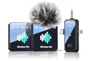 MENERESAS 3-in-1 Microphone for iPhone: Wireless Lavalier Microphone for Camera & Android - Mini Mic - 328ft Transmission & 20H Battery Life - Vlogging with AI Noise Reduction-Space Grey