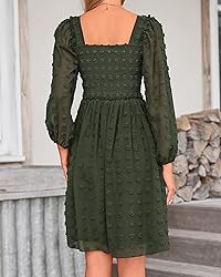 BTFBM Womens Long Sleeve Dress Vacation Square Neck