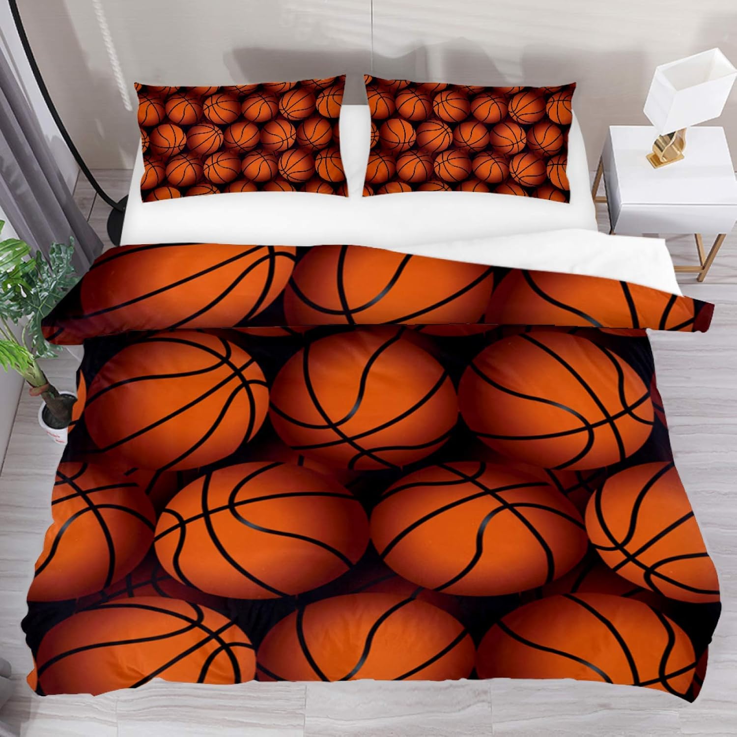 Josid Juego de funda de edredón con textura de baloncesto, 100% tencel