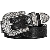 SANSTHS Western Belt For Women, Womens Cowboy Belt For Pants Jeans With Vintage Floral Carved Design