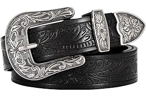 SANSTHS Western Belt For Women, Womens Cowboy Belt For Pants Jeans With Vintage Floral Carved Design