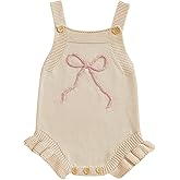 KtwHarnu Newborn Baby Girl Clothes Bow Embroidery Romper Sleeveless Knit Romper Jumpsuit Sweater Bodysuit One-Piece Outfit