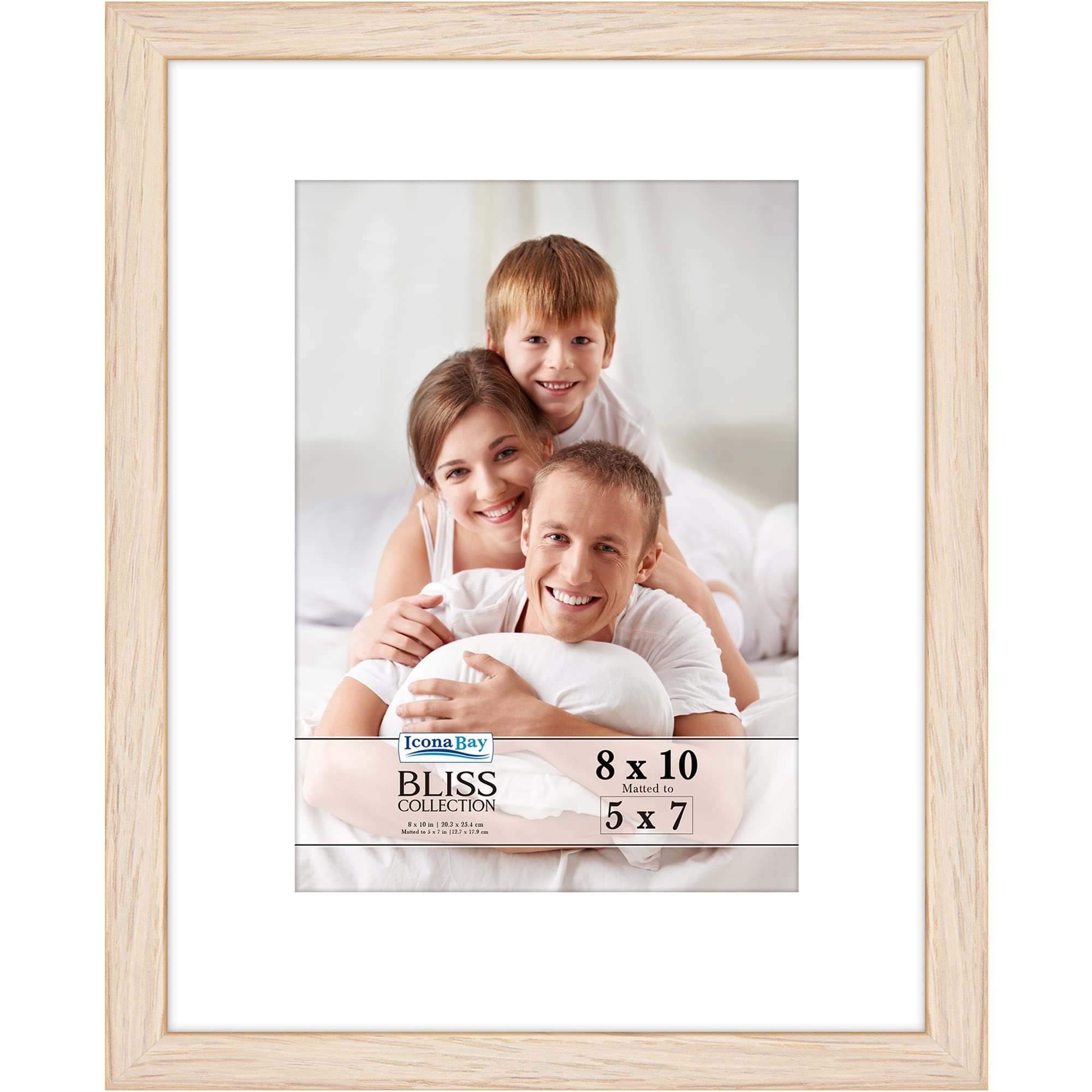 Photo 1 of Icona Bay - 8x10 Light Oak Picture Frame with Removable Mat for 5x7 Photo - Modern Style Engineered Wood Frame - Table Top or Wall Mount - Bliss Collection