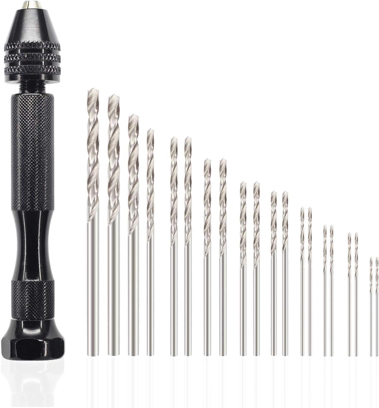 Pin Vise Hand Drill Bits(20PCS), Micro Mini Twist Drill Bits Set with Precision Hand Pin Vise Rotary Tools for Wood, Jewelry, Plastic etc (0.6-3.0mm)