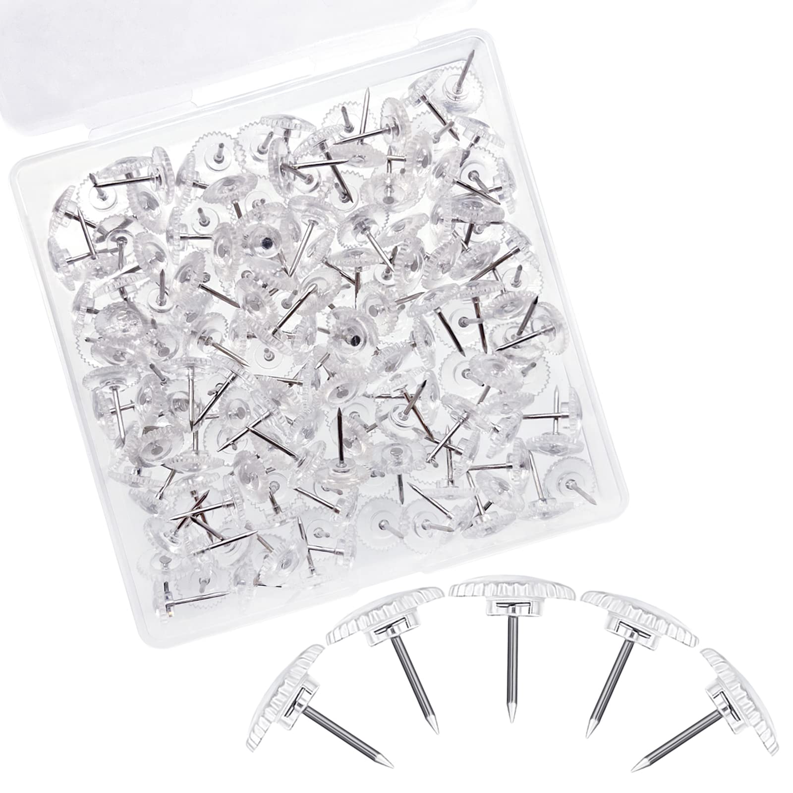 Anvin Clear Push Pins 200 Pieces Thumb Tacks Transparent Head Cork Board Flat Pushpins Steel Point Bulletin Board Tacks for Maps, Photos,Calendar, Posters(Clear, Sturdy Hold)