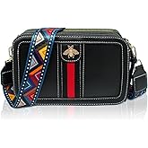 Beatfull Designer Crossbody Bag Bee Shoulder Purse for Women Trendy Wide Strap Camera Clutch PU Leather Handbag