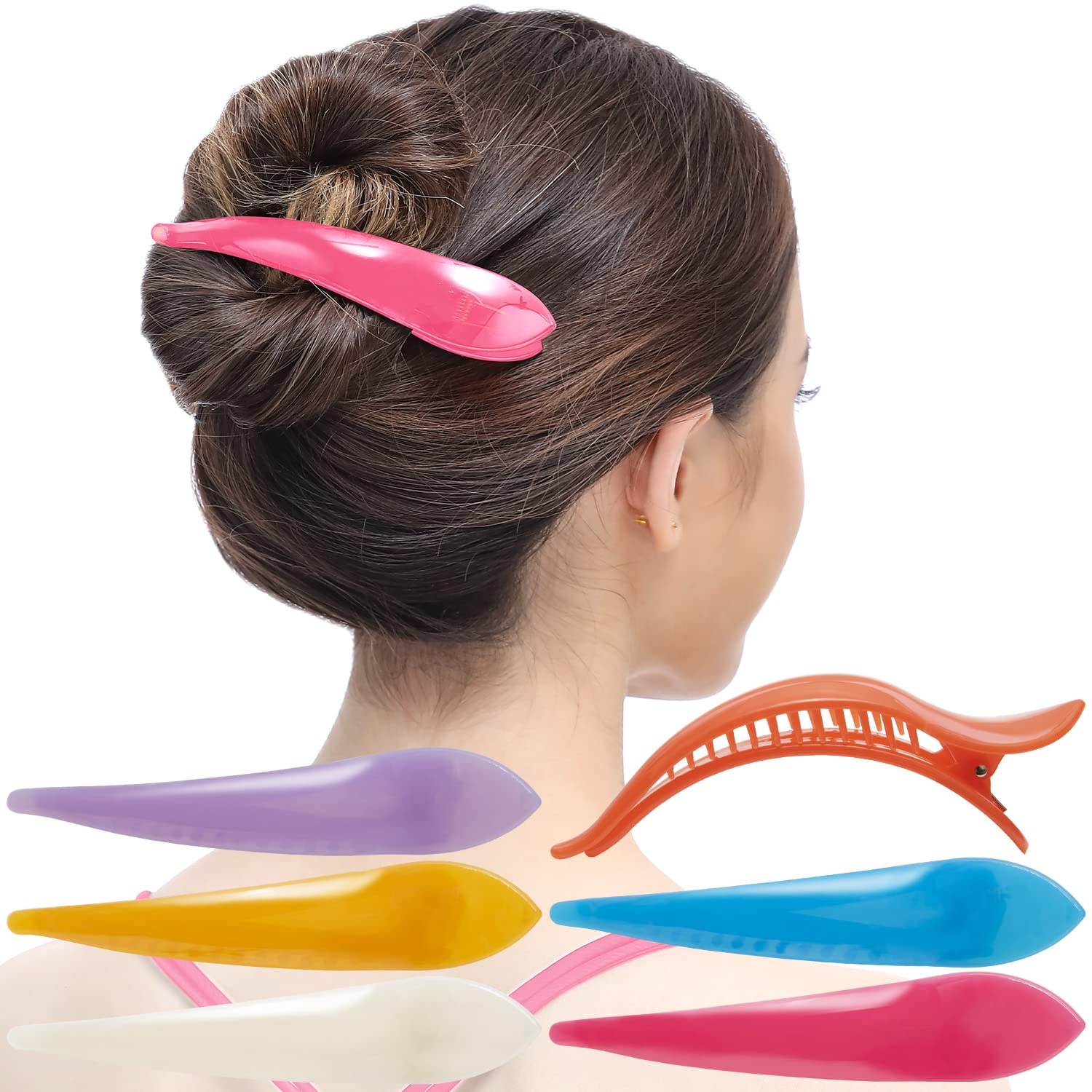 RC ROCHE 6 Pcs Duck Bill Alligator Hair Clips for Women Sectioning Flat Claw Long Thick Hair Inner Teeth Curved Styling Jaw Strong Secure Grip Salon, Large Jelly Candy Multicolor