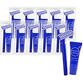 Disposable Razor Shaving Cream Set, Individually Wrapped Manual Twin Blade Shaving Razors in Bulk with Mini Smooth Shaving Cream Toiletries for Hotel Charity Camping Travel Homeless 0.34oz (10 Pack)