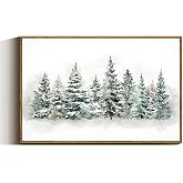 VIYYIEA Framed Canvas Wall Art, Large Vintage Christmas Picture Decor Indoor, 16x24in, Rustic Winter Pine Forest Painting Artwork For Living Dining Room Hallway Fireplace, Holiday Decorations