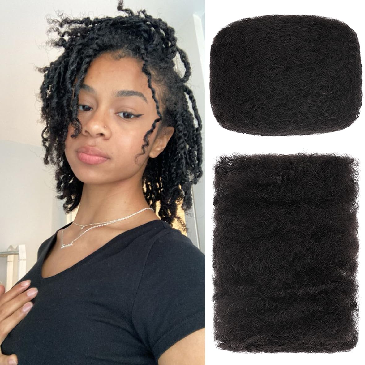 Kachanaa 8 Inch Afro Kinky Curly Human Hair Bulk for Dreadlock Extensions Mini Twists Repair Locs 1 Pack Natural Black Springy Afro Twist Hair Extensions Black Marley Twist Human Hair Bulk, 30g /Pack โ image 1