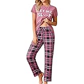 difficort Womens Pajama Sets Short Sleeve Pjs Tops with Long Pants Sleepwear Lounge Set with Pocket