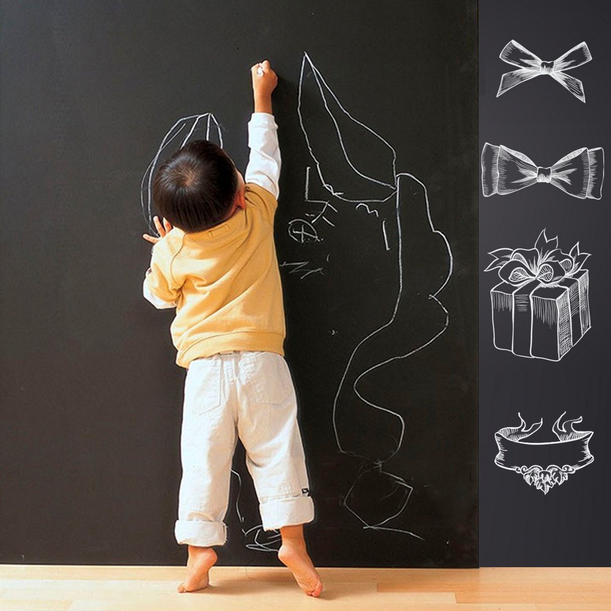 Chalkboard Wall Sticker Paint - Peel and Stick Blackboard Whiteboard Vinyl Sheet Stickers Wallpaper for Kids School Office Home 23.4" (W) *78"(L) (Black)