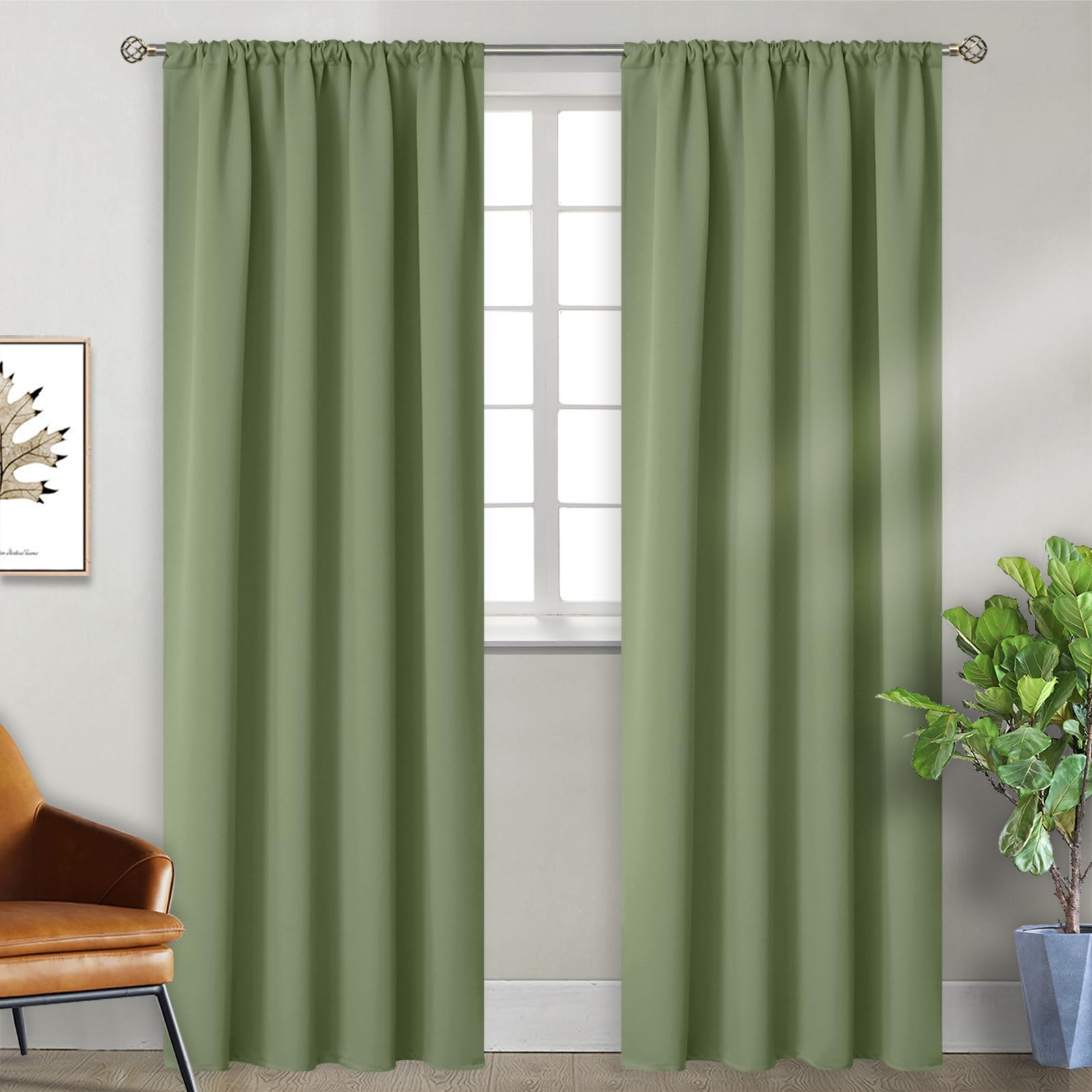 Photo 1 of (1 panel) BGment Olive Green Blackout Curtains 84 Inch Length for Living Room - Rod Pocket Thermal Insulated Room Darkening Drapes for Bedroom Dining Office Spring, 2 Panels, 52 x 84 Inch