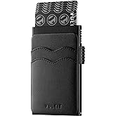 VULKIT Credit Card Holder Minimalist Slim Pop Up Wallet with Leather Slots RFID Blocking for Men and Women Holds 7 Cards and Notes Black
