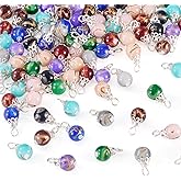 Craftdady Glass Round Bead Pendants 10 Colors Baking Painted Bead Charms for Jewelry Making Cute Dangle Earring Bracelet Keychain Charms for DIY Craft Necklace Making