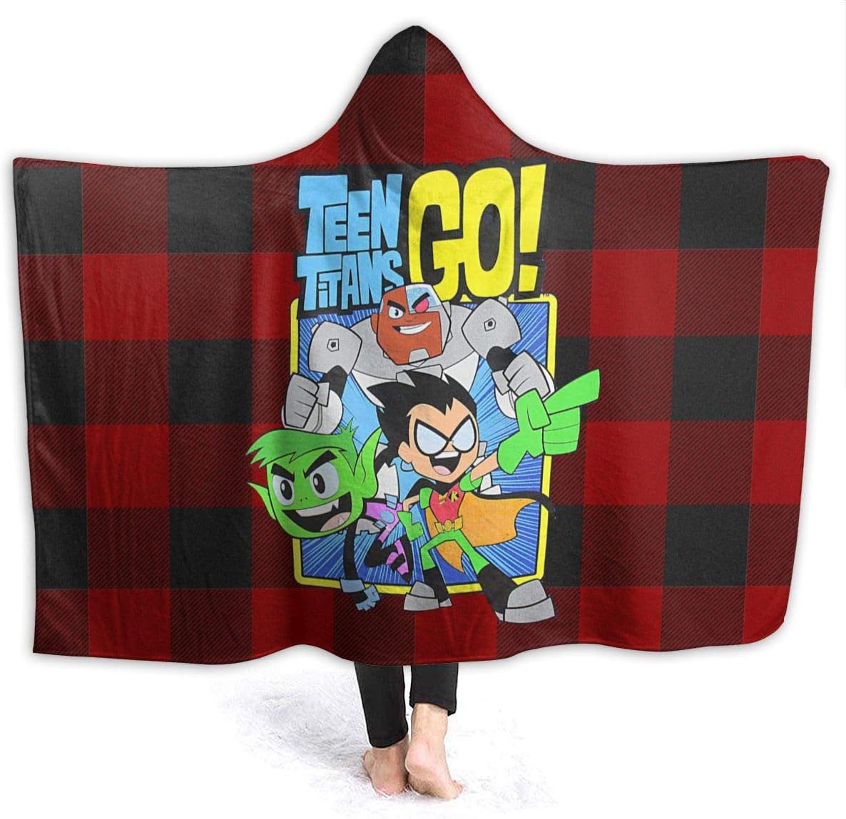 Hopeee Teen Titans Go Velvet Hooded Blanket Wearable Fleece Throw Blanket Super Soft