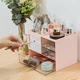 RISEMART Desk Organiser with 3 Drawers Pink 21x14.5x15.5cm Pen Holder view 6