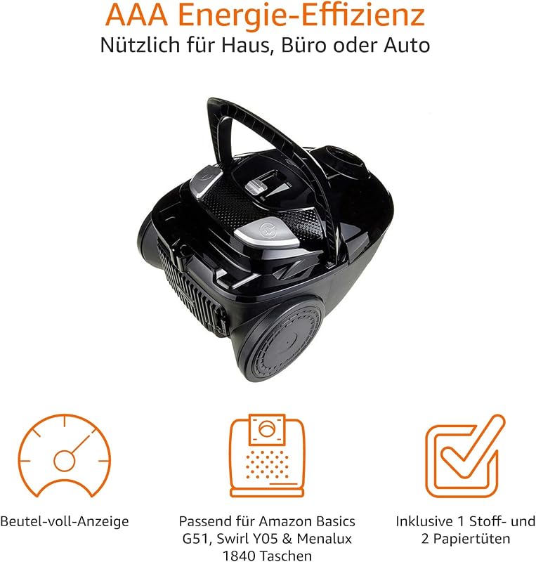 Staubsauger mit Beutel- VCB35B15C-1J7W-70, leistungsstark, kompakt und leicht, für Hart- und Teppichböden, HEPA-Filter, 700 W, 1.5 l, EU, Schwarz