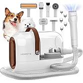 HEAPETS Dog Grooming Vacuum Kit - 3L Vacuum with 7 Tools, Low Noise Electric Clipper and Brush for Pet Shedding at Home, White