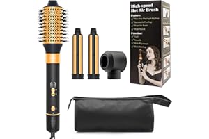 USBELFF Air Styler Hair Dryer Brush - 110000 RPM Powerful Blow Dryer Brush for Professional Fast Drying, Curling, Volumizing, Multi-Styler with Auto-Wrap Curlers, Oval Brush, Round Nozzle (Black-Orange)