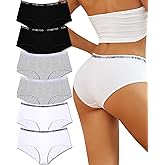 FINETOO Womens Underwear Cotton Hipster Sexy Panties Full Coverage Briefs Stretch Bikinis Comfortable Cheeky 6 Pack