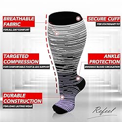 Refeel 3 Packs Plus Size Compression Socks Wide