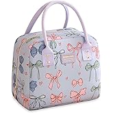 JINSI Lunch Bag for Women with Large Capacity, Bows Insulated Cooler Bag Cute Lunch Box for Work Picnic Travel (Blue)