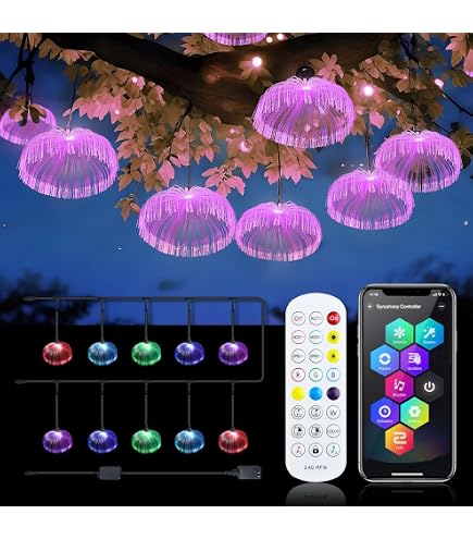 AZIMOM 1600pcs Fiber Optic Hanging Light Kit – 8 Light Sources, 8.2ft Side Glow Cables, Remote & App Control, RGB Color Change