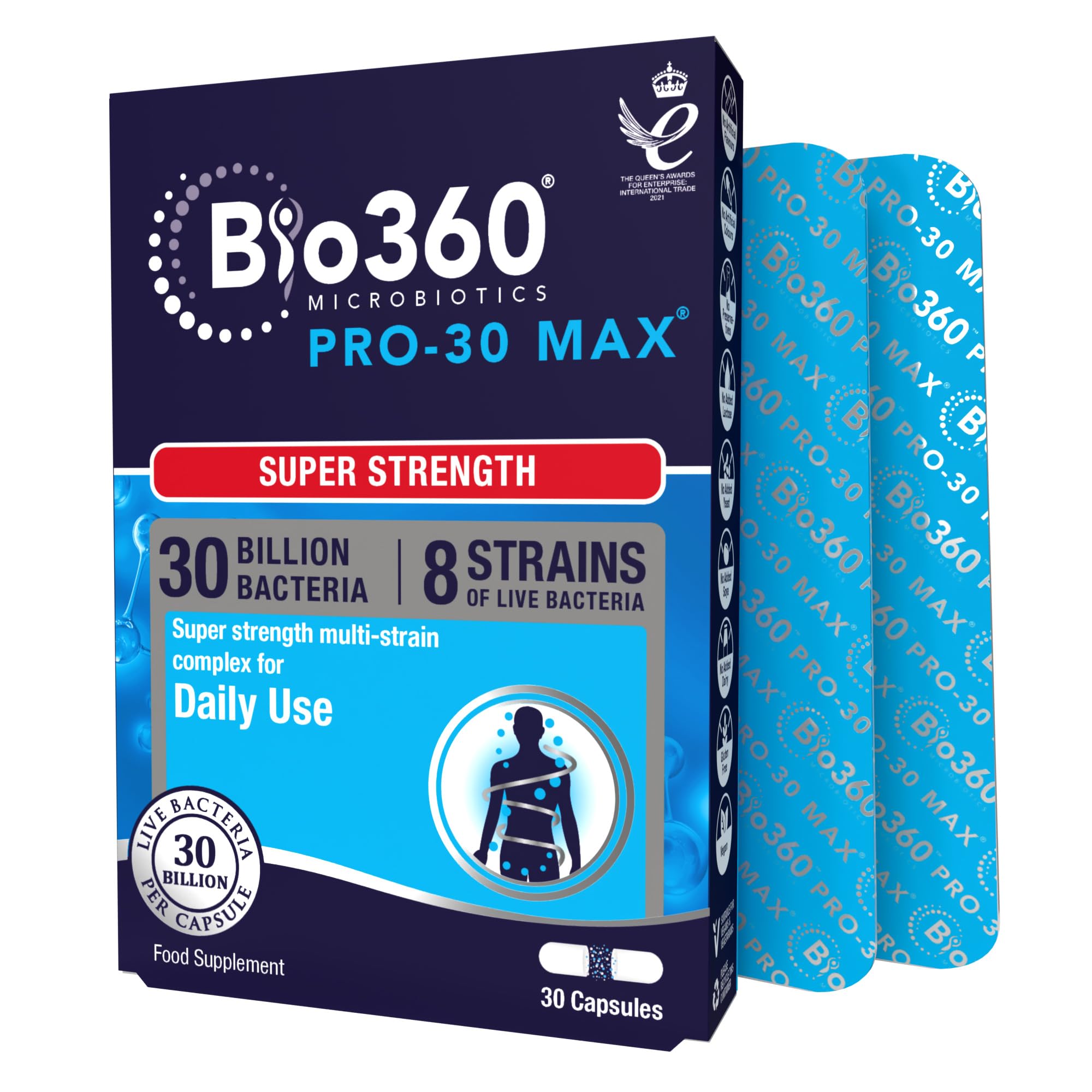 Natures Aid Bio360 Pro-30 Max – 30 Billion CFU Probiotic – Vegan, Gluten-Free, Non-GMO - 30 Capsules