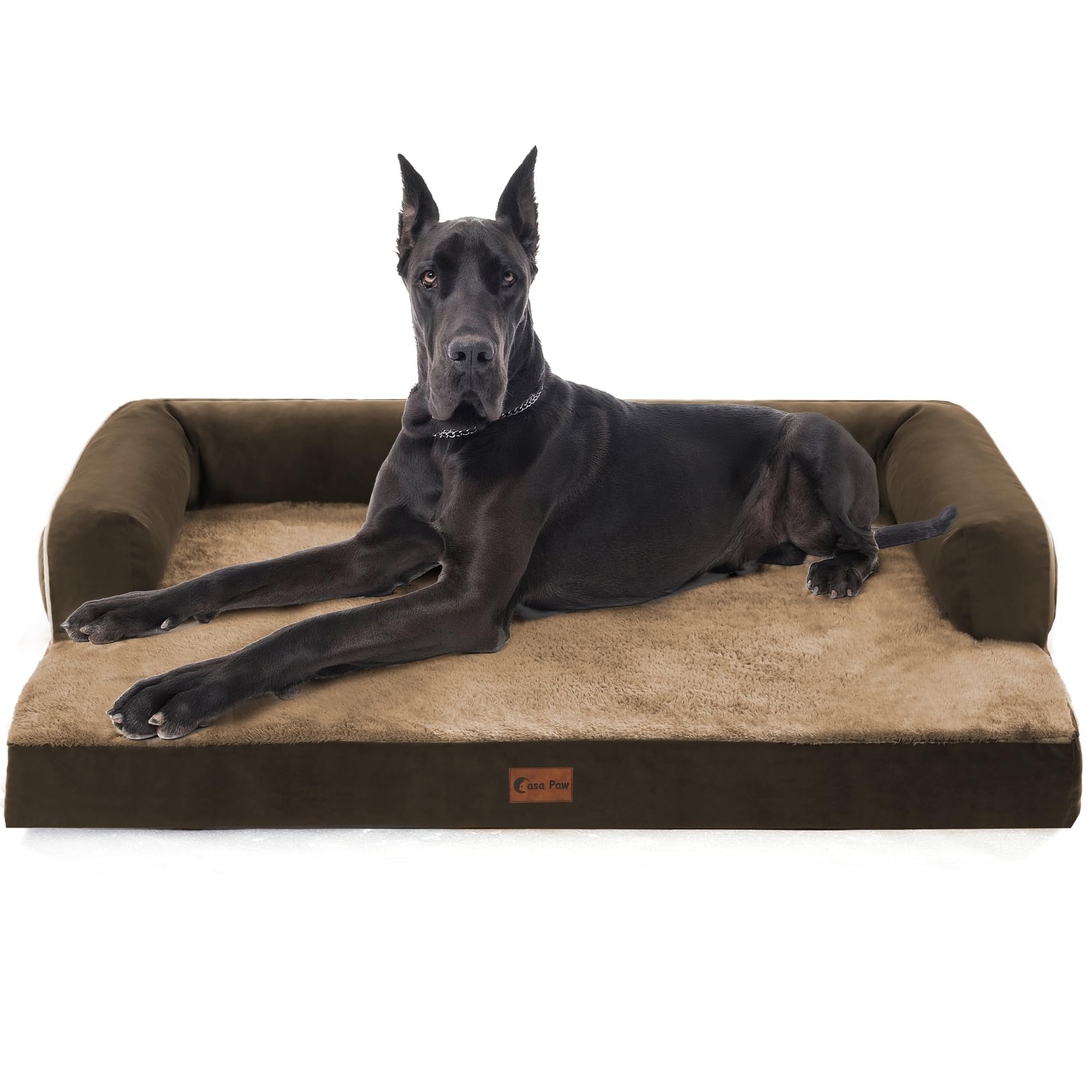 Casa Paw Orthopedic XXL Dog Beds, Waterproof Egg Crate Foam Big Pet Bed for All Breed Sized Dogs 53x42Inch, Washable Extra Large Dog Couch Bed with Removable Cover and Non-Slip Bottom, Brown Image