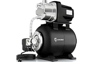 LANCHEZ 1.6HP Shallow Well Pump with Pressure Tank, 1340GPH Automatic Irrigation Water Booster Jet Pump, 115V Stainless Steel Water Transfer Pump for Home Garden Lawn Sprinkler Irrigation