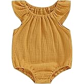 Mubineo Baby Girl Boy Summer Cotton Linen Romper Clothes Basic Plain Ruffle Sleeveless Comfy Rompers Newborn Tops
