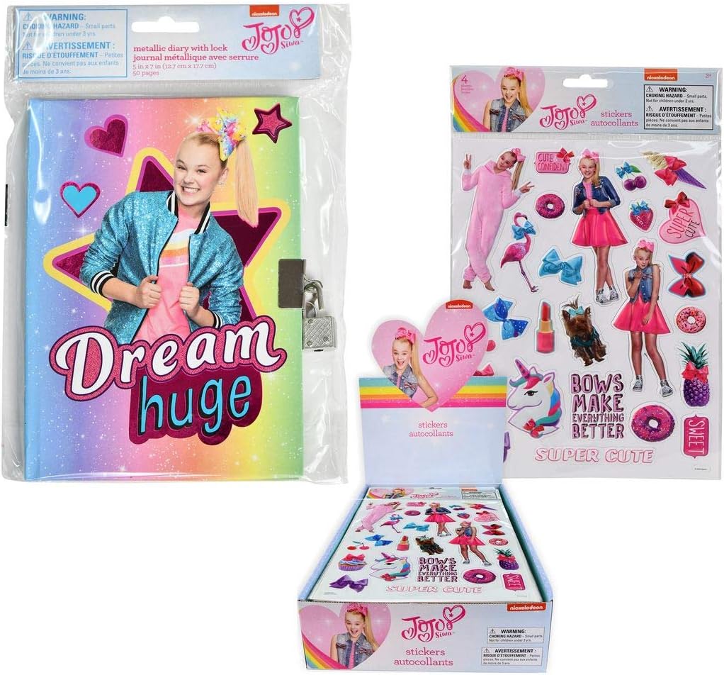 JoJo Siwa Raised Sticker Sheet and Diary Set with Lock and Key (2 Items)