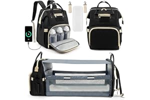 Kompoll Diaper Bag Backpack, Multifunction Waterproof Large Travel Baby Changing Bags Back Pack for Dad/Mom, Stuff Organizer Backpack with Station, Registry Search (Black)