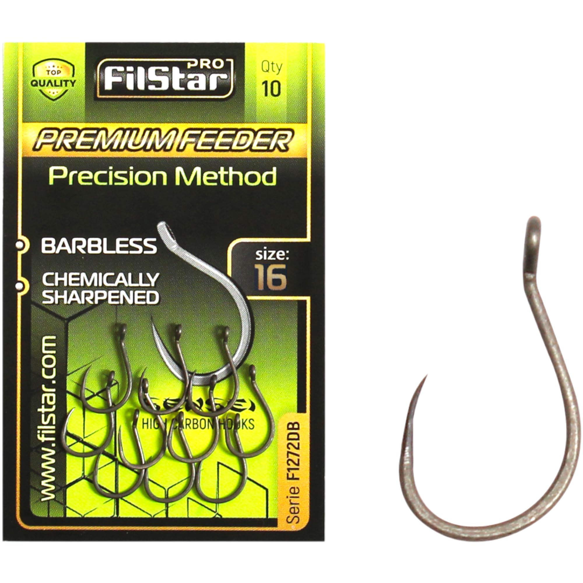 PRO Filstar PRO FILSTAR 10 Piece Fishing Hook Set Barbless N16 - Method Feeder - Carp Fishing Hooks - Carp Fishing Accessories - Pop Up Boilies Carp Hooks - Carp Fishing Hooks - Carp Rigs - Fishing Ac