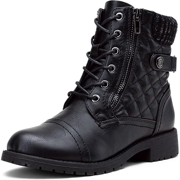 Adidas Shoes For Women Vepose Women's Black Combat Boots Lace Mid