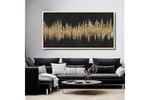 TRAIN2 ART Abstract Wall Art Black and Gold Wall Art Modern Framed Texture Large Artwork Abstract Artwork Painting Wall Decor for Living Room Bedroom 27"x56"