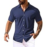 URRU Men's Muscle Dress Shirts Short Sleeve Stretch Casual Button Down Shirts Wrinkle Free Slim Fit Dress Shirt for Men