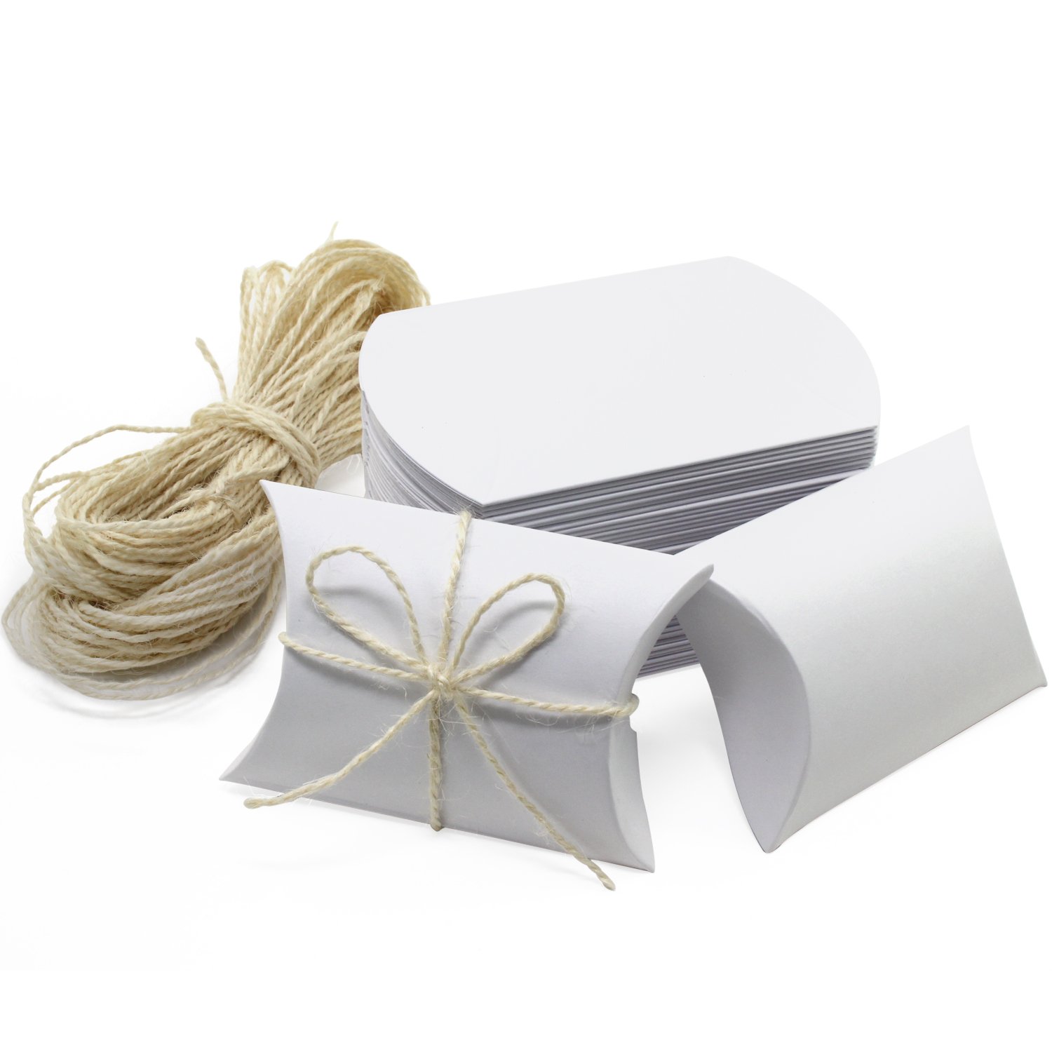 PsmGoods® Vintage Kraft Box Sweet Paper Candy Box Gift Box for Wedding Birthday Party 50 Pieces (Pillow White)
