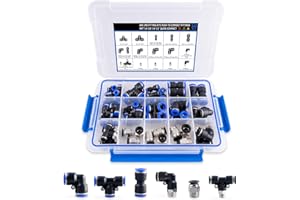 DYTCYL 50PCS Air Line Fitting Kits, NPT Thread Push To Connect Fittings, Nylon Tubing 1/4, 3/8, 1/8, 1/2" Quick Connect, Air Line Fittings assortment kit for Automotive Car or Industry Air System