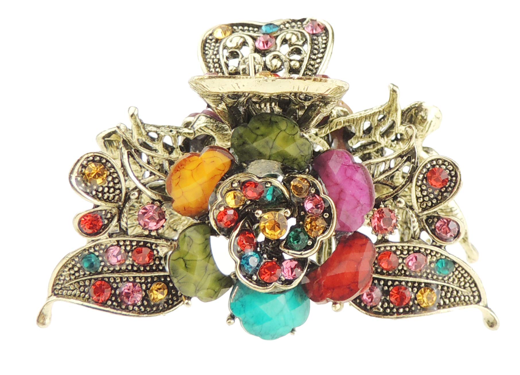 Womens Metal Wedding Rhinestone Crystal Bridal Bride Party Prom Strong Gold Tone Vintage Look Rose Flower Hair Accessory Up Do Octopus Bulldog Crab Styling Claw Grip Clamp Clip (Multicoloured)