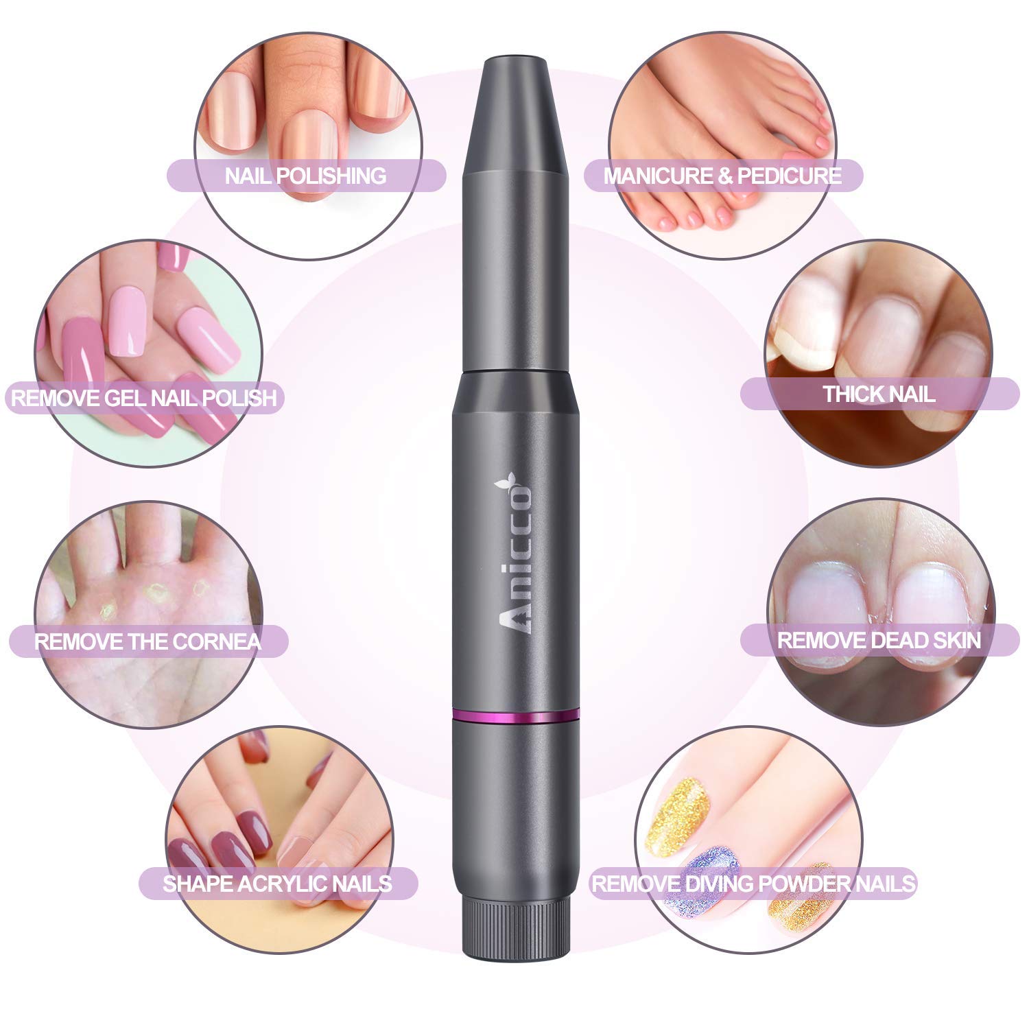 Acrylic Nail Drill Electric, Nail Drill File Portable USB Pen Manicure Pedicure Polishing 20000 RPM Adjustable Speed Gel Grinder Tools with 36Pcs Sanding Bands for Professional, Beginner: Beauty